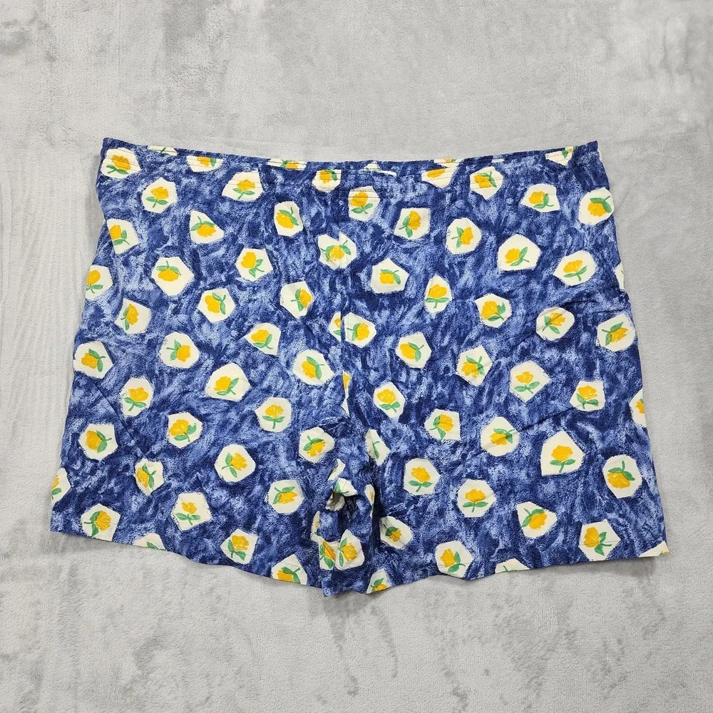 Vintage Faconnable Swim Trunks Men L Blue Floral Lemon Print Lined Pockets Beach